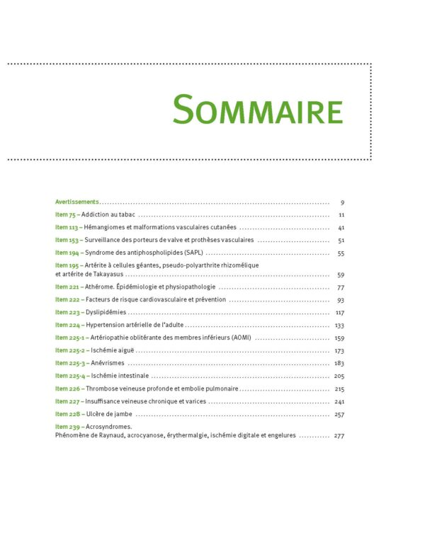 Référentiel de médecine vasculaire et de chirurgie vasculaire, SOMMAIRE 1